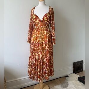 Japna Boho Floral Maxi Dress | Tie-Back Open Back | Long Sleeve | Size M | BNWT